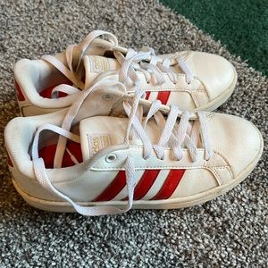 Adidas white with red stripes sneakers size 6